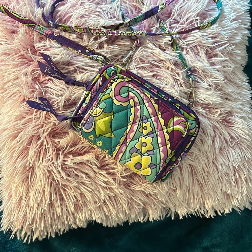 Vera Bradley Purple and Green Crossbody Bag with Quilted Design
